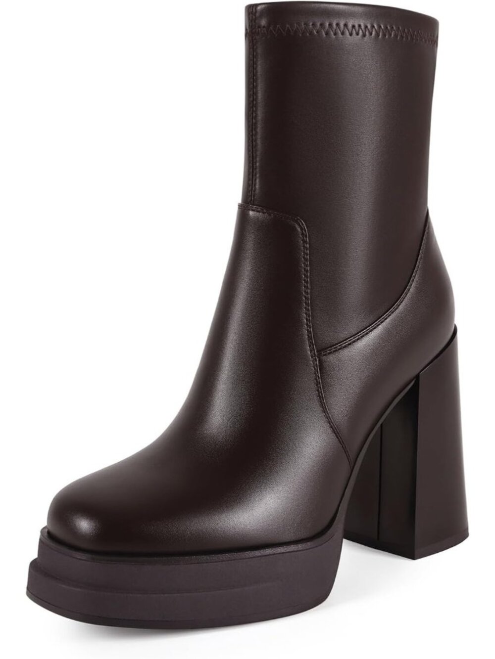Women's Brown Comfortable Round Toe Chunky Block Heel Platform Ankle Booties